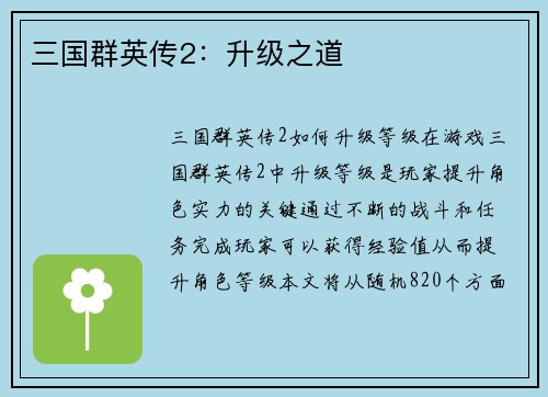 三国群英传2：升级之道